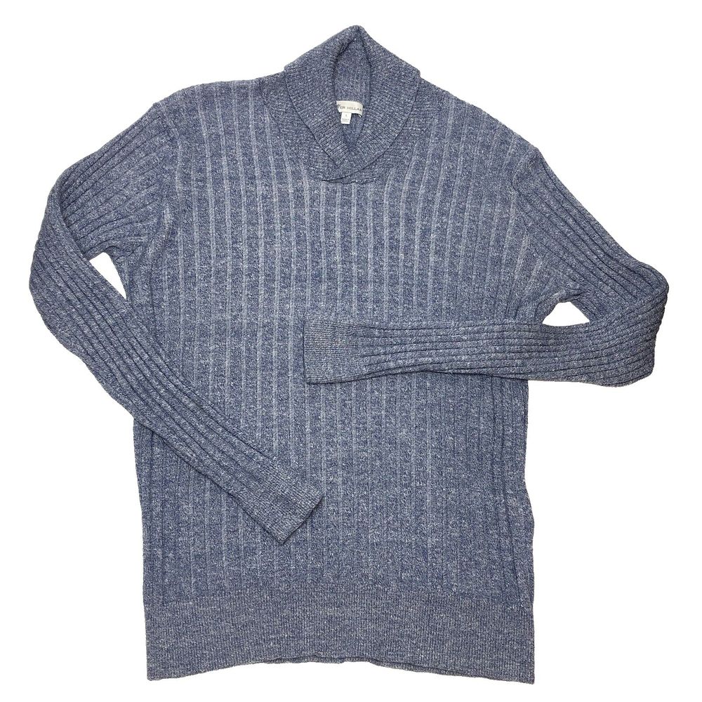 Peter Millar Naples Shore Shawl Sweater Large Blue Wool Linen Ribbed Pullover
